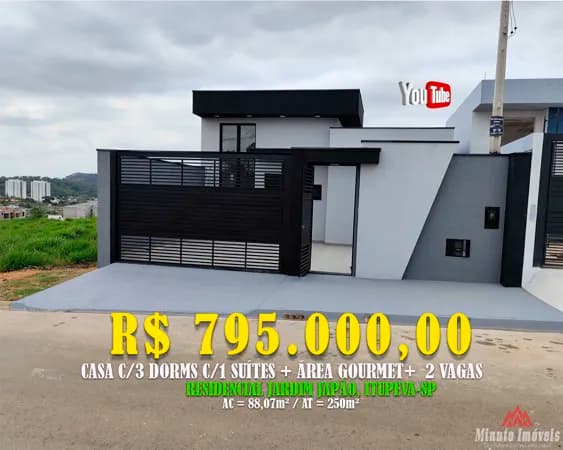 Casa Térrea Moderna com 3 Dormitórios | 1 Suíte | Área Gourmet Loc: Residencial Jardim Japão – Itupeva/SP