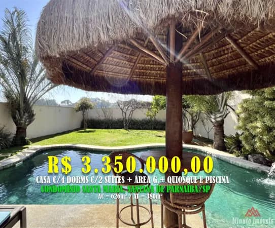 Casa Alto Padrão c/4 Dorms c/ 2 Suítes + Área Gourmet e Quiosque e Piscina. Loc: Condomínio Santa Maria, Santana de Parnaíba / SP Valor = R$ 3.350.000,00