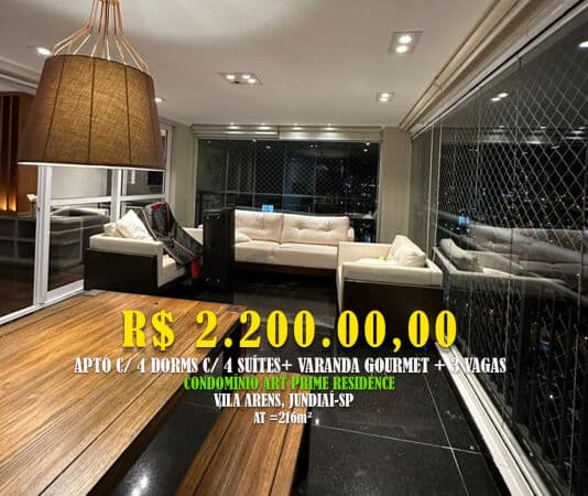 Apto 216m² c/ 4 Dorms c/ 4 Suítes + 1 Banheira Loc: Condomínio Arte Prime Residence, Vila Arens, Jundiaí-SP