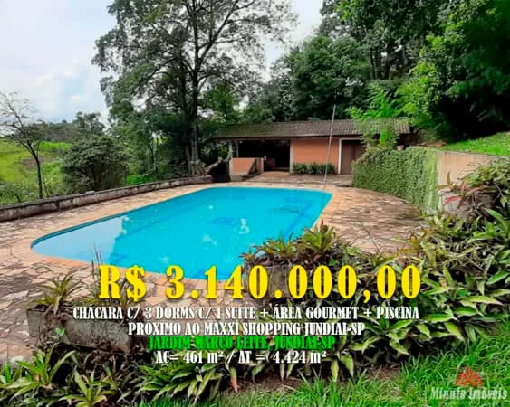 Chácara c/ 3 Dorms c/ 1 Suite + Closet + Piscina. Loc: Jardim Marco Leite, Jundiaí/SP Valor p= R$ 3.140.000,00