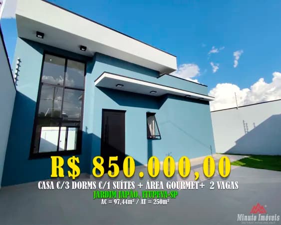Casa Térrea Novinha e Moderna c/ 97,44m² + Garagem | 03 dormitórios + Área Gourmet + Escritório Local: Jardim Japão, Itupeva/SP Investimento = R$ 850.000,00