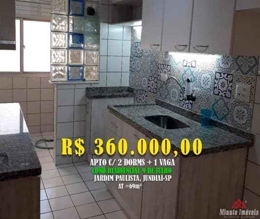 Apto 69m² c/ 2 Dorms c/ wc + Varanda +1 Vaga. Condomínio Residencial nove de Julho, Anhangabau, Jundiaí-SP