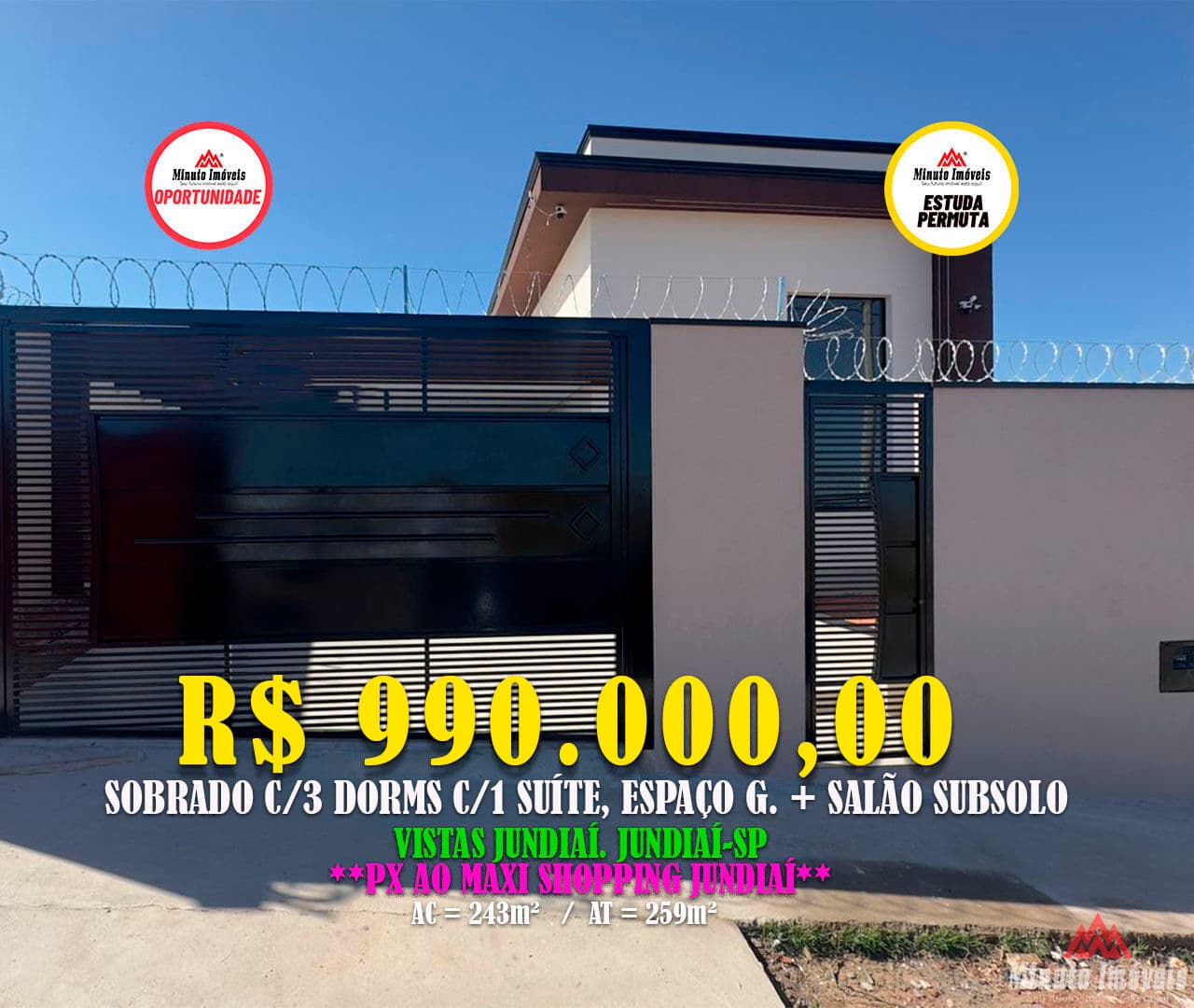 Casa c/3 Dorms c/1 Suite + Área Gourmet, 2 Vagas Cobertas. Loc : Vistas Jundiaí, Jundiai-SP