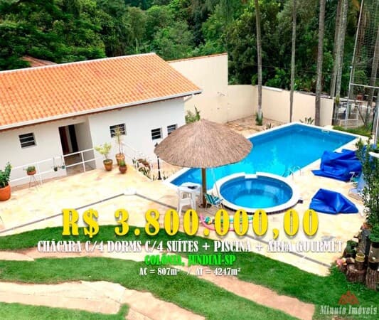 Linda Chácara 807m² Alto Padrão Loc: Bairro Colônia, Jundiaí-SP