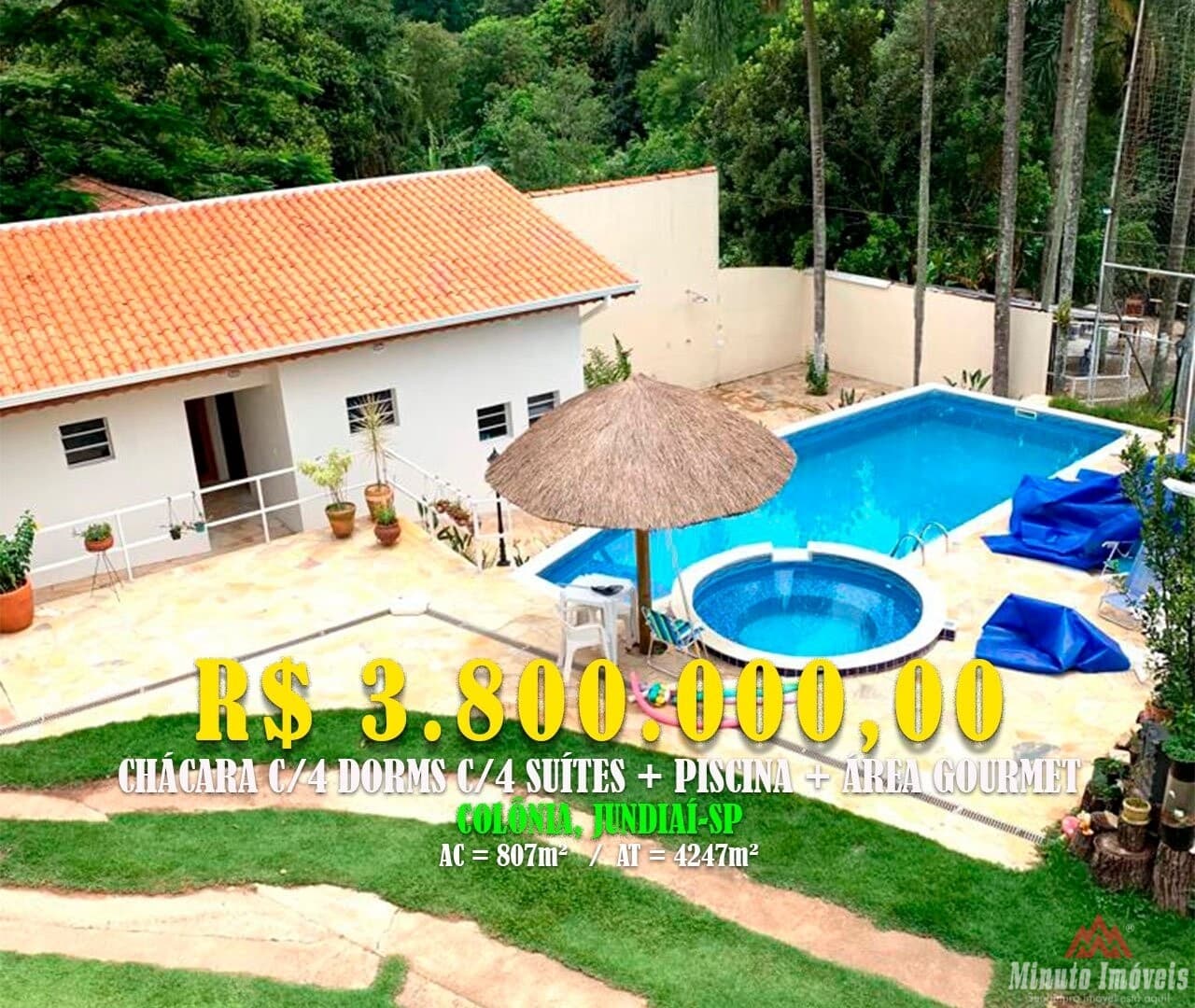 Linda Chácara 807m² Alto Padrão Loc: Bairro Colônia, Jundiaí-SP