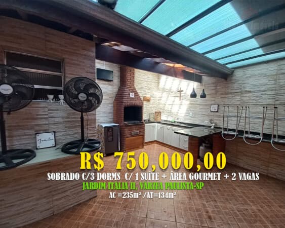 Sobrado 235m² c/ 3 Dorms c/ 1 Suíte + Vagas Loc: Jd. Itália II, Várzea Paulista -SP