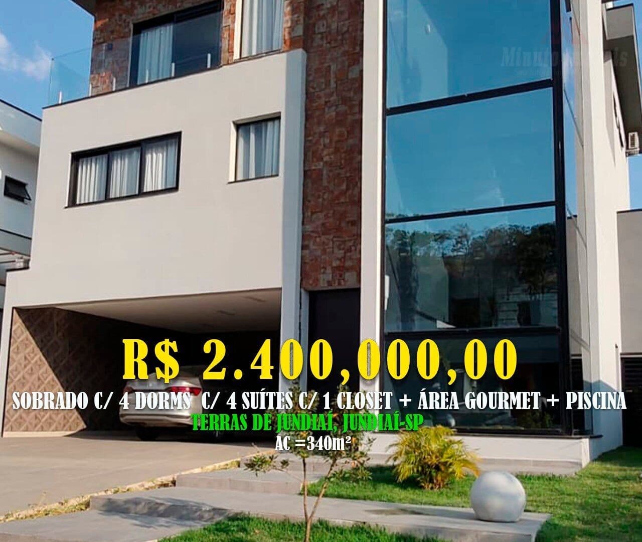 Belíssimo Sobrado 340m² c/ 4 Dorms c/ 4 Suítes + Piscina e Área Gourmet Loc: Cond. Terras de Jundiaí, Caxambu - Jundiaí/SP