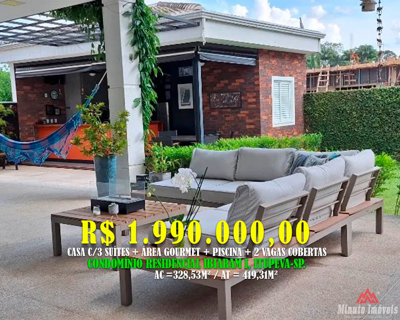 Sobrado 328,53 m² c/ 3 suítes em Condomínio de Alto Padrão em Itupeva/SP Local: Condomínio Residencial Ibi Aram I Investimento = R$ 1.990.000,00