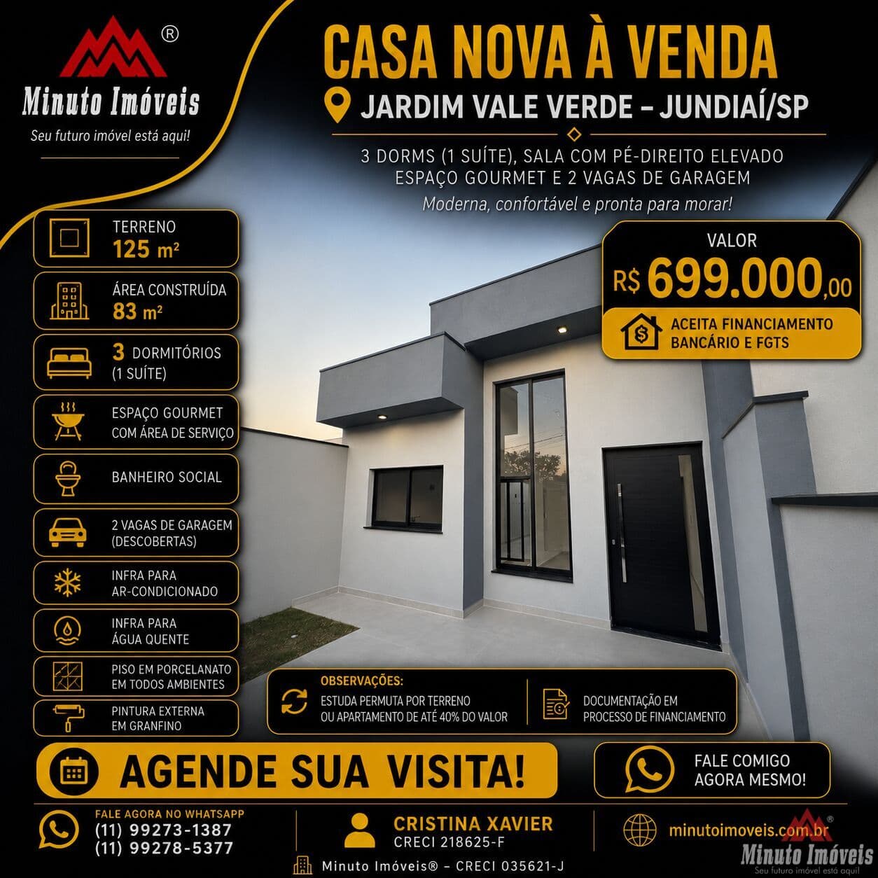 Casa c/3 Dorms c/ 1 Suite + 2 Vagas deGaragem, Vale Verde, Jundiaí/SP