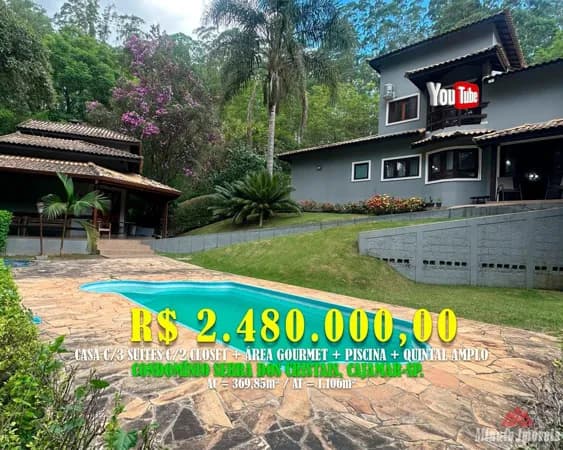 Casa 369m2 c/3 Suítes + Área Gourmet + Piscina. Loc: Condomínio Serra dos Cristais, Cajamar-SP Valor: R$ 2.480.000,00